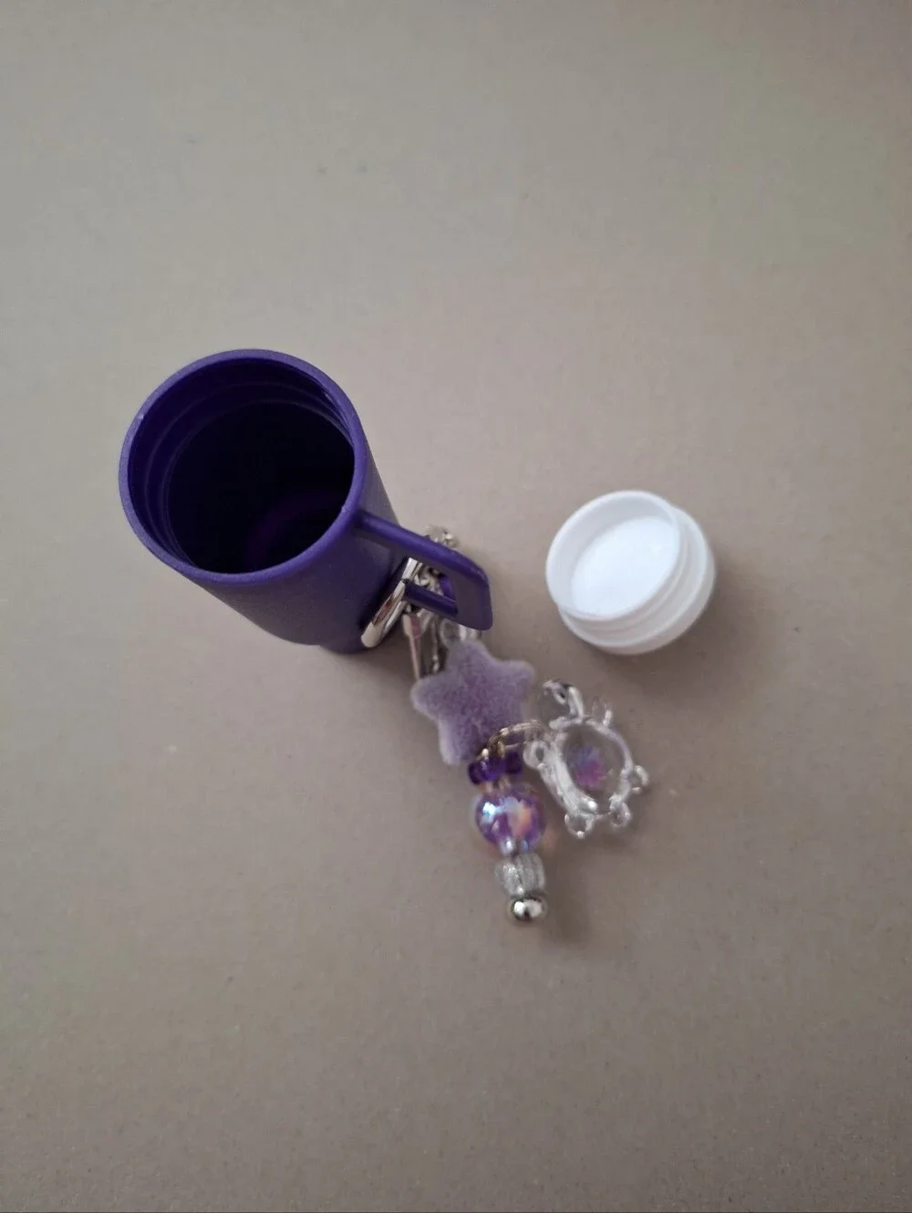 Purple Pill Bottle Chapstick Holder Flocked Star Turtle Keychain Purse Charm